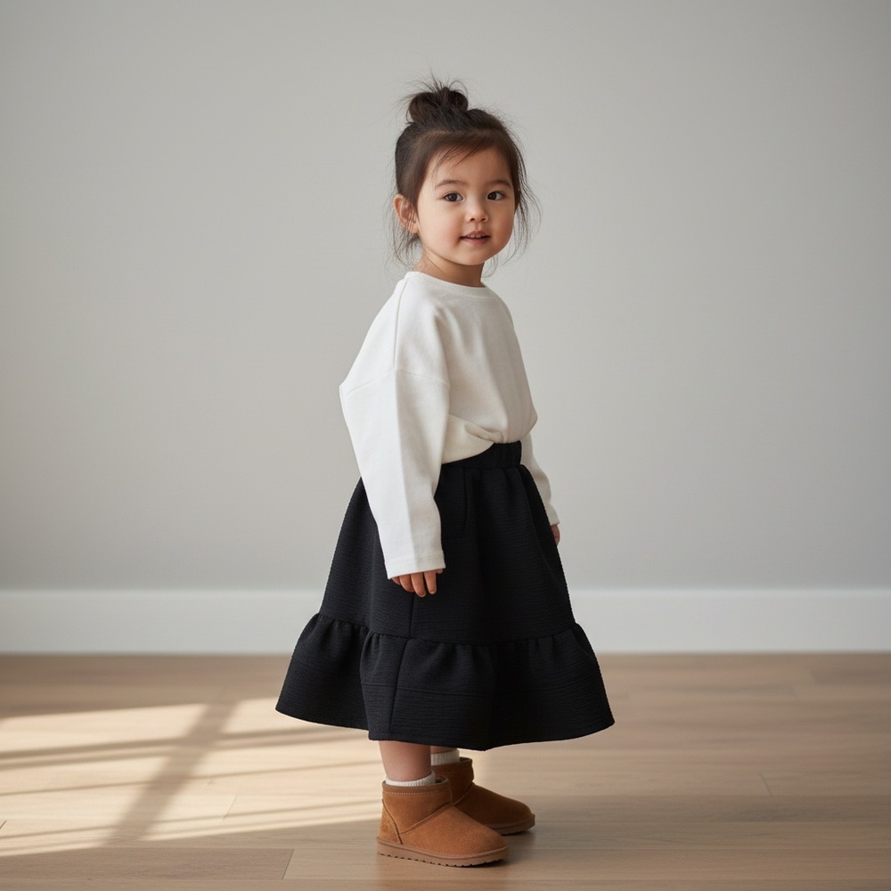 Skirt 100% Wool Girl 2 Maxi Black Stripe Ruffle Tiered Preppy Mom and Pop's Kids